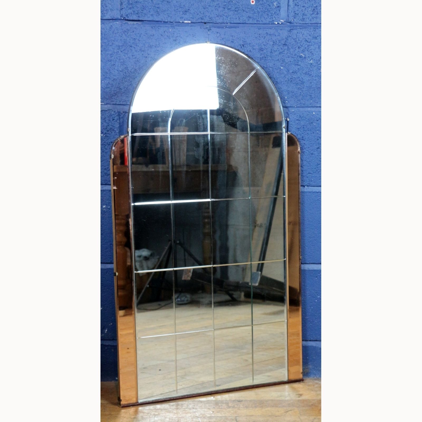 An Art Deco Copper And Clear Bevelled Over Mantle Mirror Two Tone