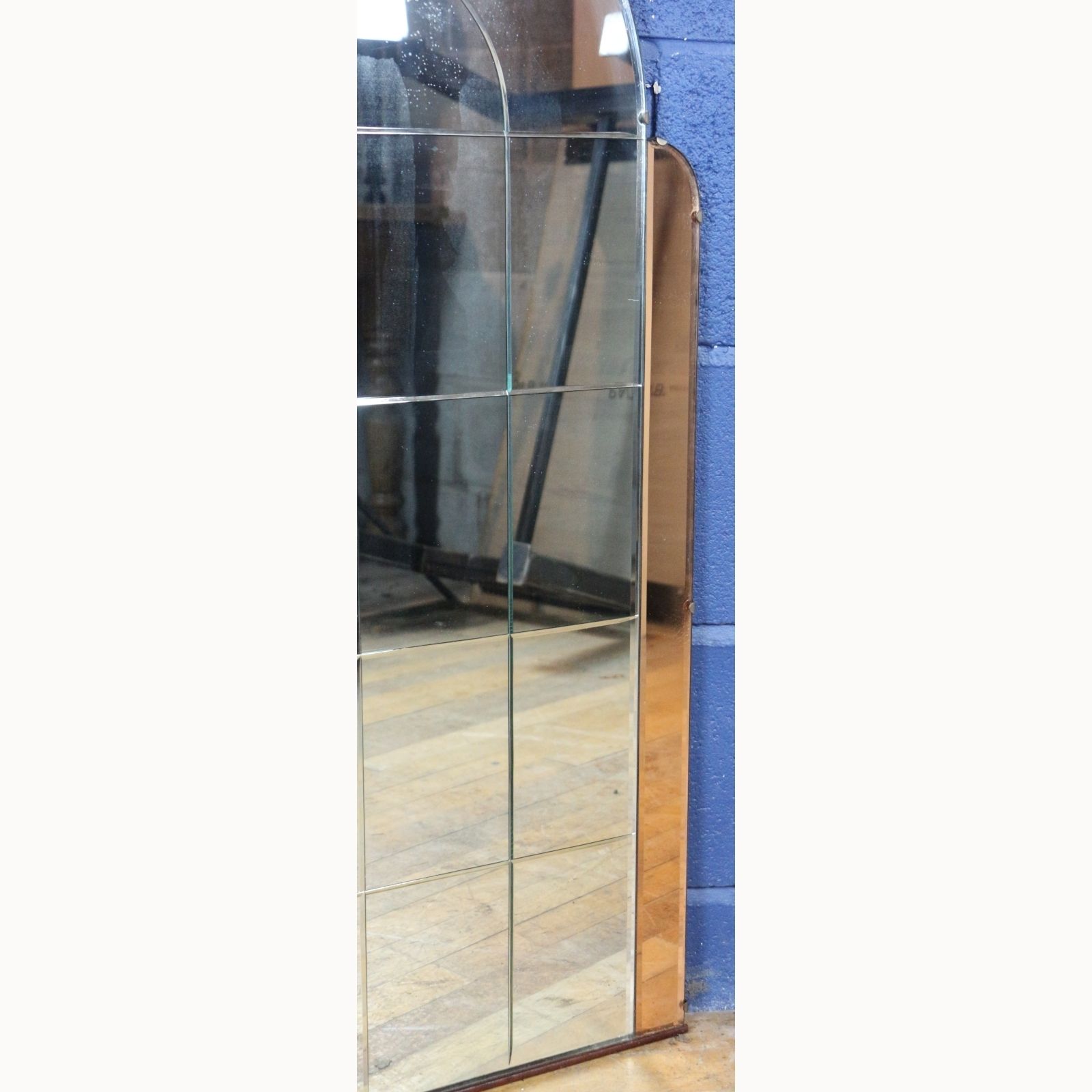 An Art Deco Copper And Clear Bevelled Over Mantle Mirror Two Tone photo furniture
