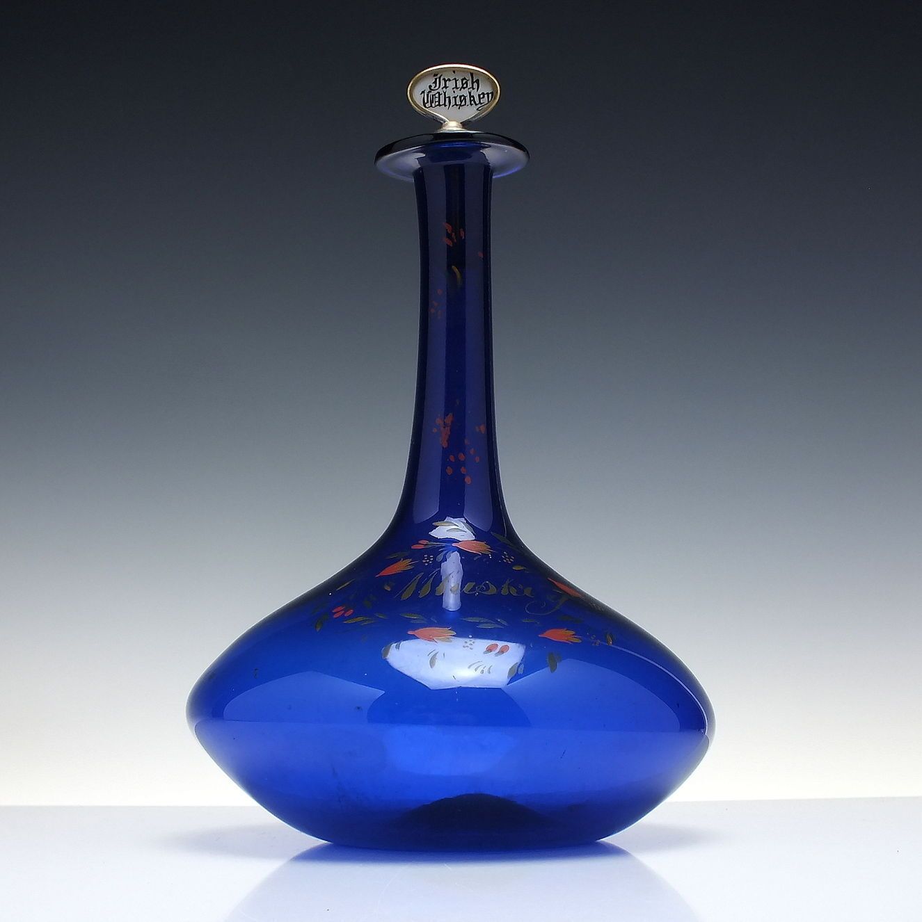 Rare Georgian Bristol Blue Irish Whiskey Hand Painted Glass Mell Decanter C1830