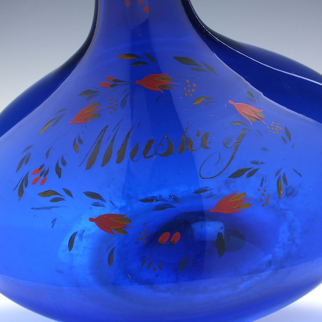 Rare Georgian Bristol Blue Irish Whiskey Hand Painted Glass Mell Decanter C1830 photo for sale