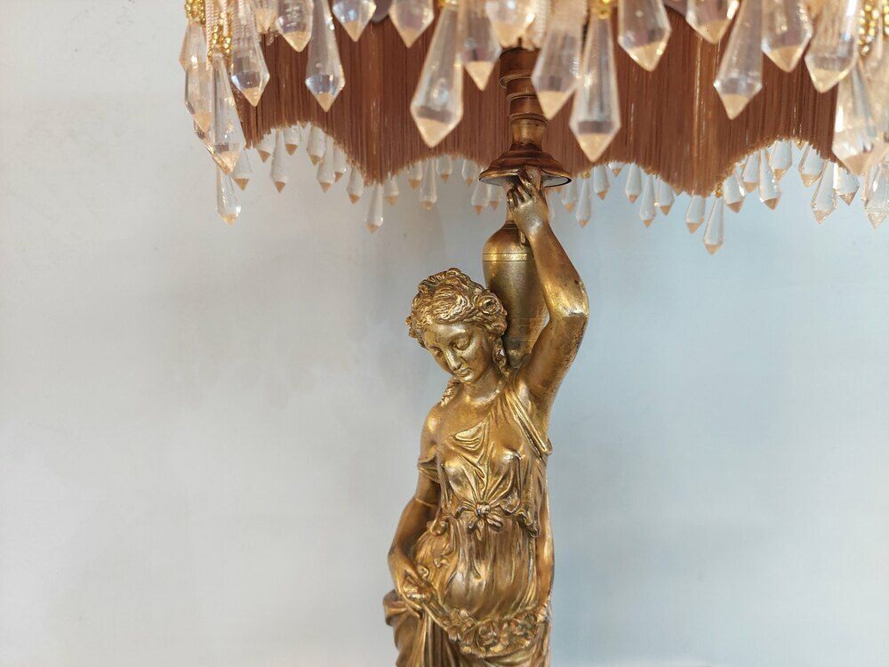 Victorian Cold Painted Bronze Oil Lamp photo for sale
