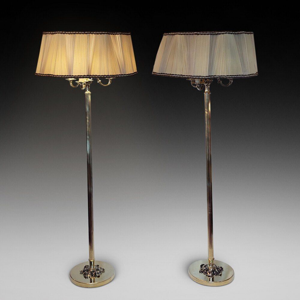 Pair Of 1920's Brass Standard Lamp Uplighters photo furniture