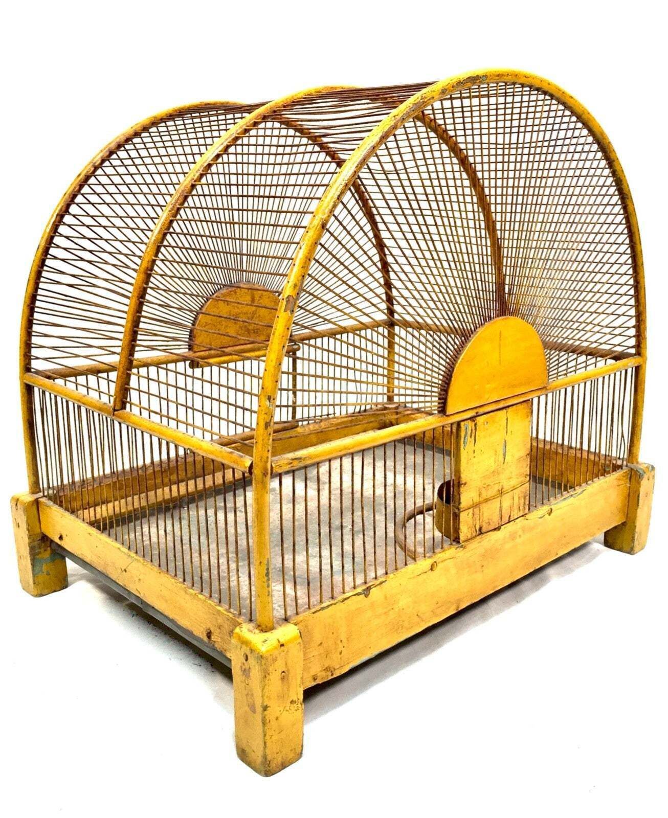 Antique Early 20th Century Oriental Yellow Bird Cage / Birdcage House / Tabletop