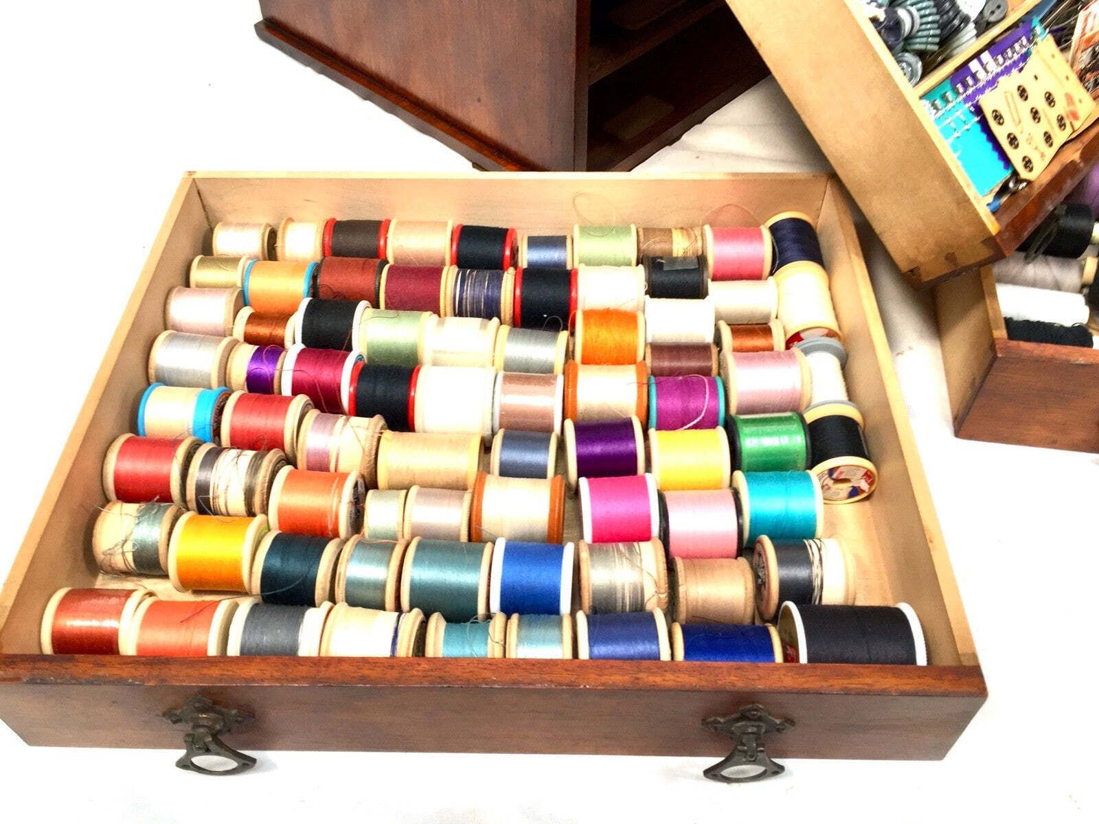photo furniture Antique Wooden Haberdashery Shop Storage Box / Collectors Chest Of Drawers Full