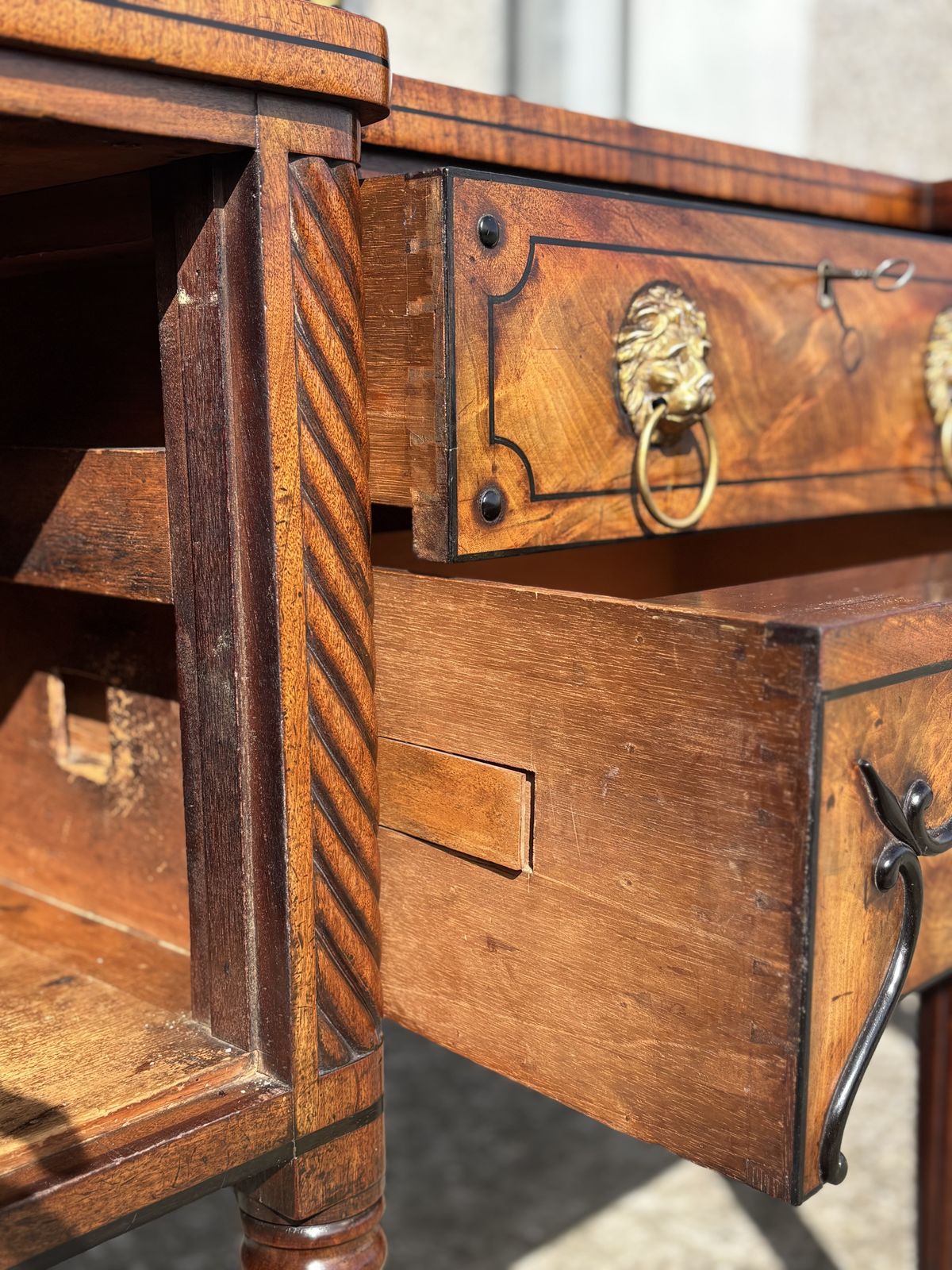 Early 19th Century George IV Period Mahogany & Ebony Inlay Sideboard photo vintage