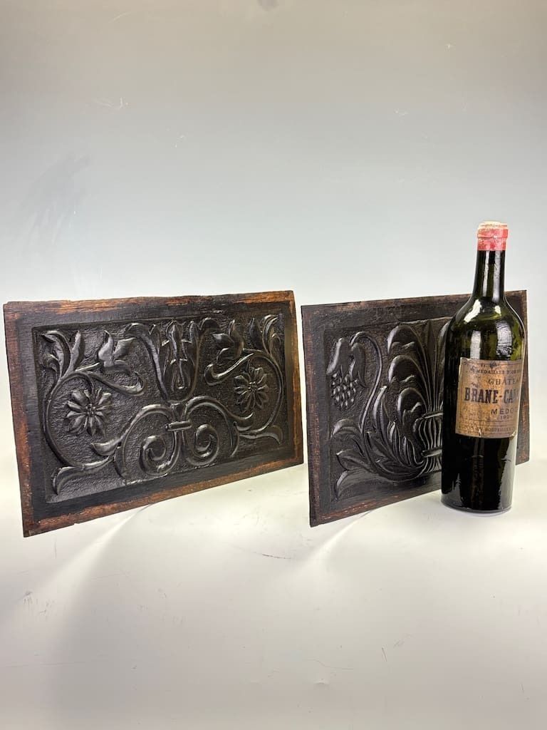 Pair Of Antique Carved Oak Panels | 17th Century English Coffer Panels photo for sale