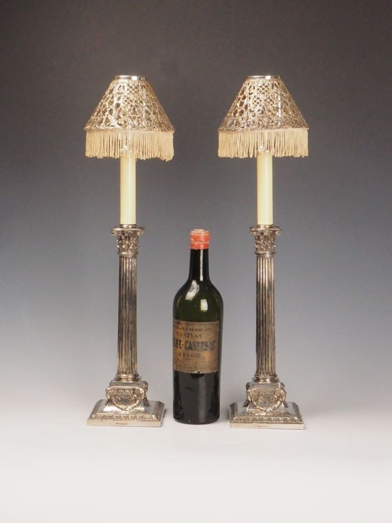 Antique Gorham & Martin Hall Silver Plated Candle Holders – Neoclassical Lamps (C.1875–1890) photo for sale