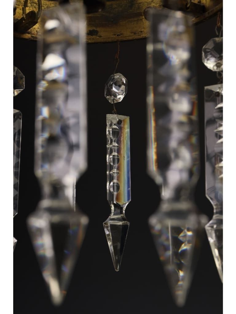 550.0 Exceptional Late 19th Century Grand Tour Style Crown Pendant Light With Cut Crystal Drops photo