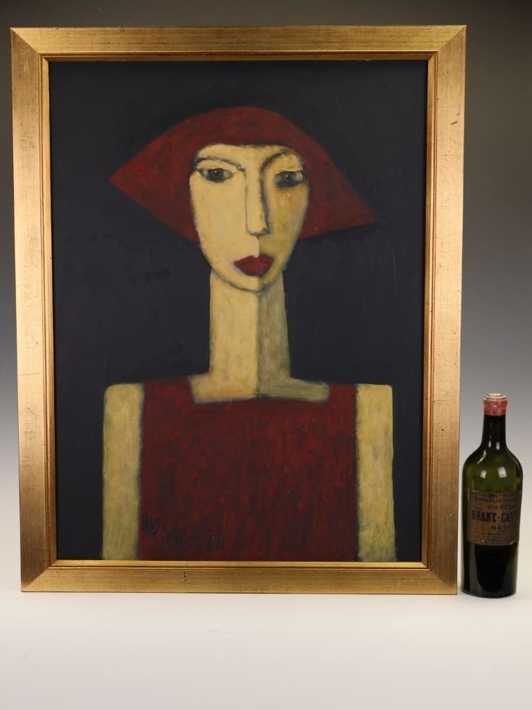 Art | Chloe — Masterful Modernist Portrait By Harry Charles Tim (Framed & Signed) photo for sale