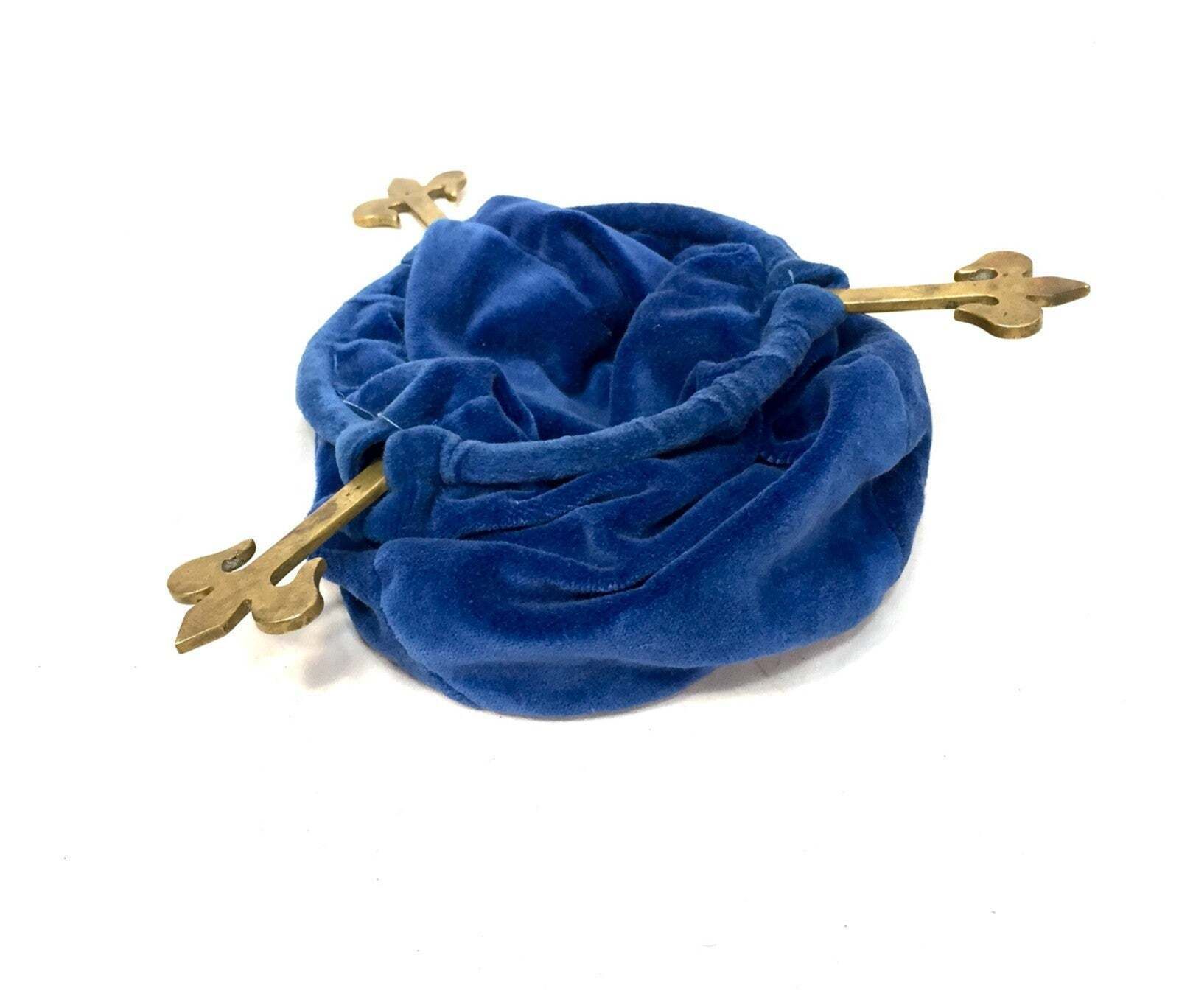 Antique Church Used Collection Bag / Donation Box Blue Velvet & Brass Handles photo 55.0