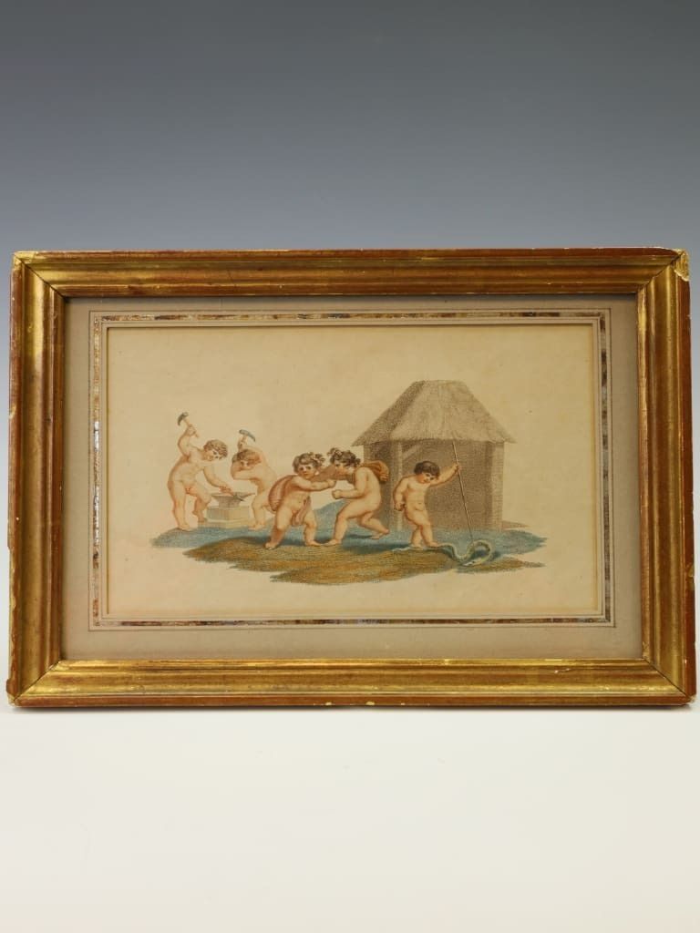 photo furniture A Rare Set Of Four Regency Putti Stipple Engravings