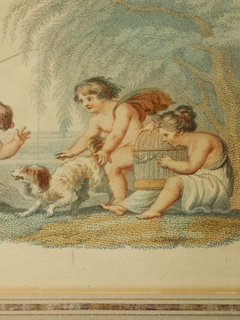 1200.0 A Rare Set Of Four Regency Putti Stipple Engravings photo