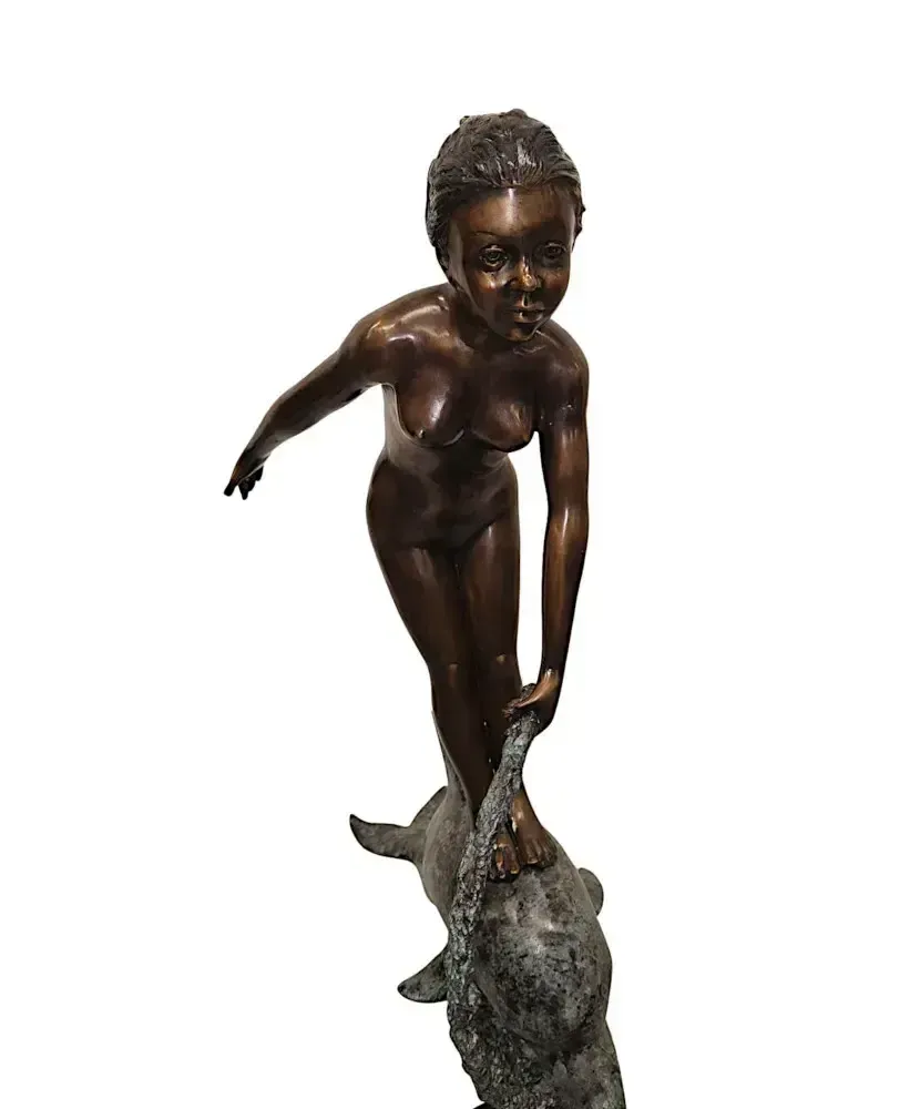 A Very Fine Bronze Figurative Garden Sculpture Of A Lady And Dolphin photo vinterior