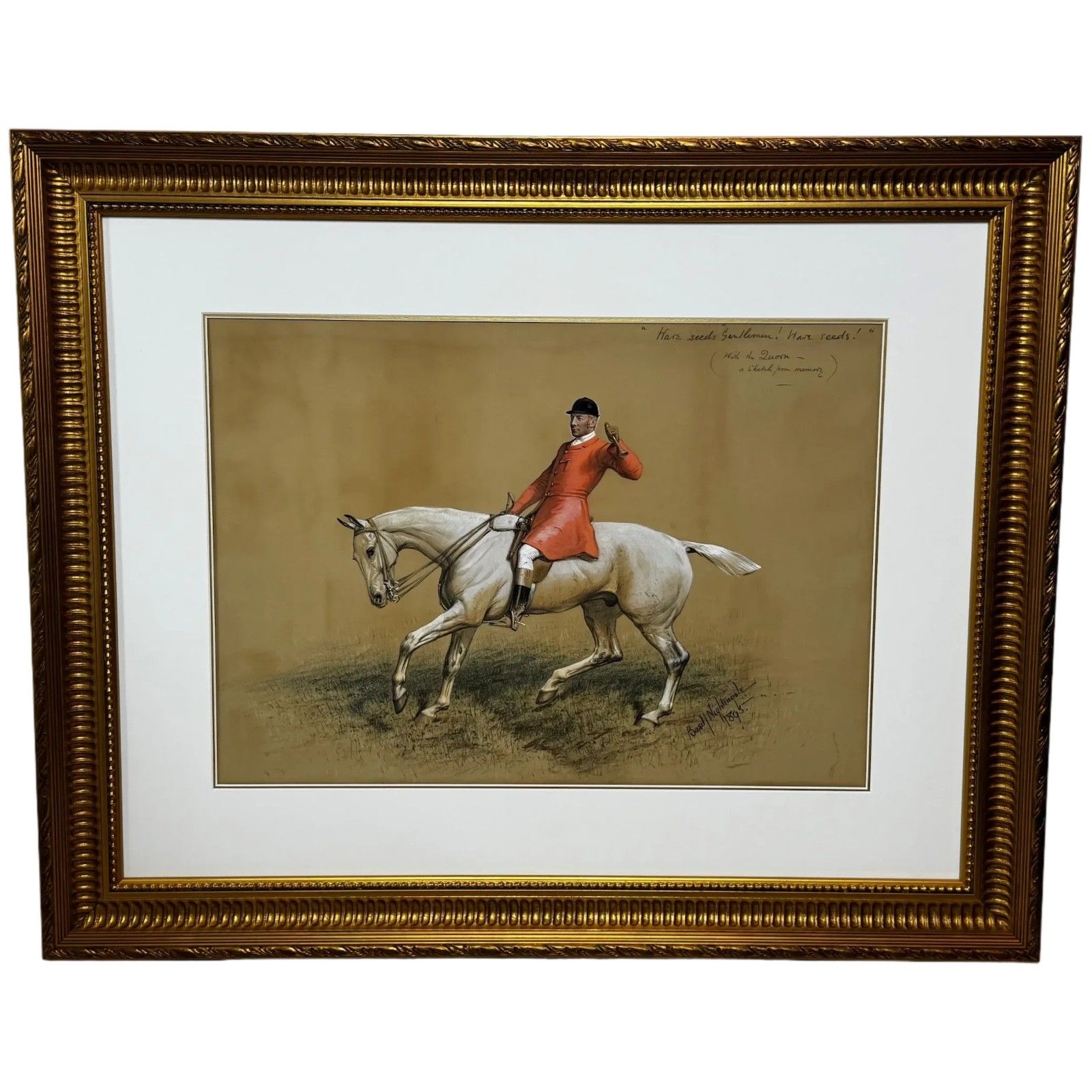 Sporting Painting Quorn Hunt Tom Firr Up Grey Whitelegs By Basil Nightingale
