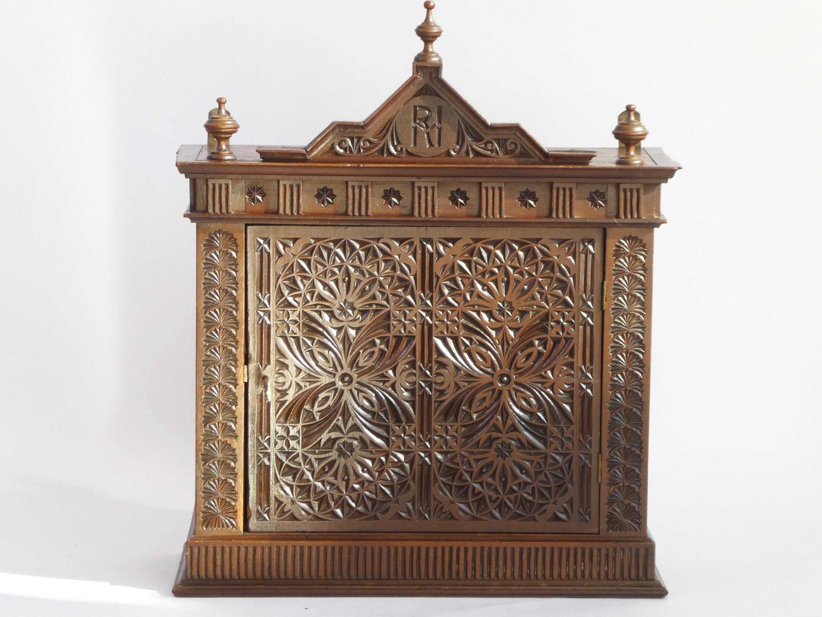 Art Nouveau Cabinet With Gothic Elements, Antique Wooden Altar Chip Carved, Old Shrine 1900's