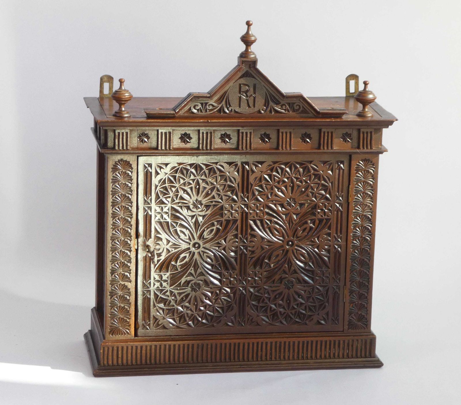 Furniture Art Nouveau Cabinet With Gothic Elements, Antique Wooden Altar Chip Carved, Old Shrine 1900's photo