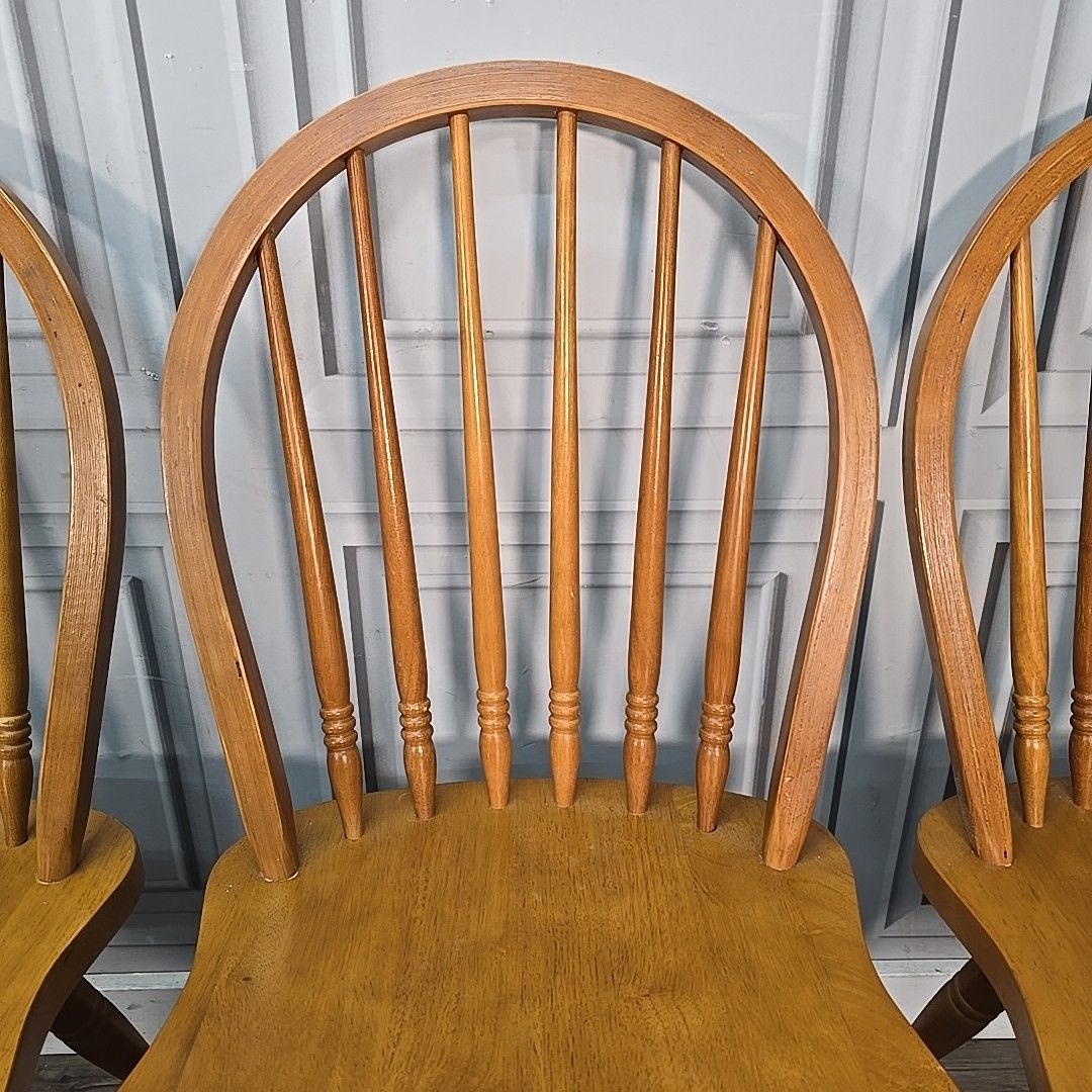 Vintage Windsor Dining Chairs Set Of 4 Solid Wooden Hoop Back Seats Retro photo vintage