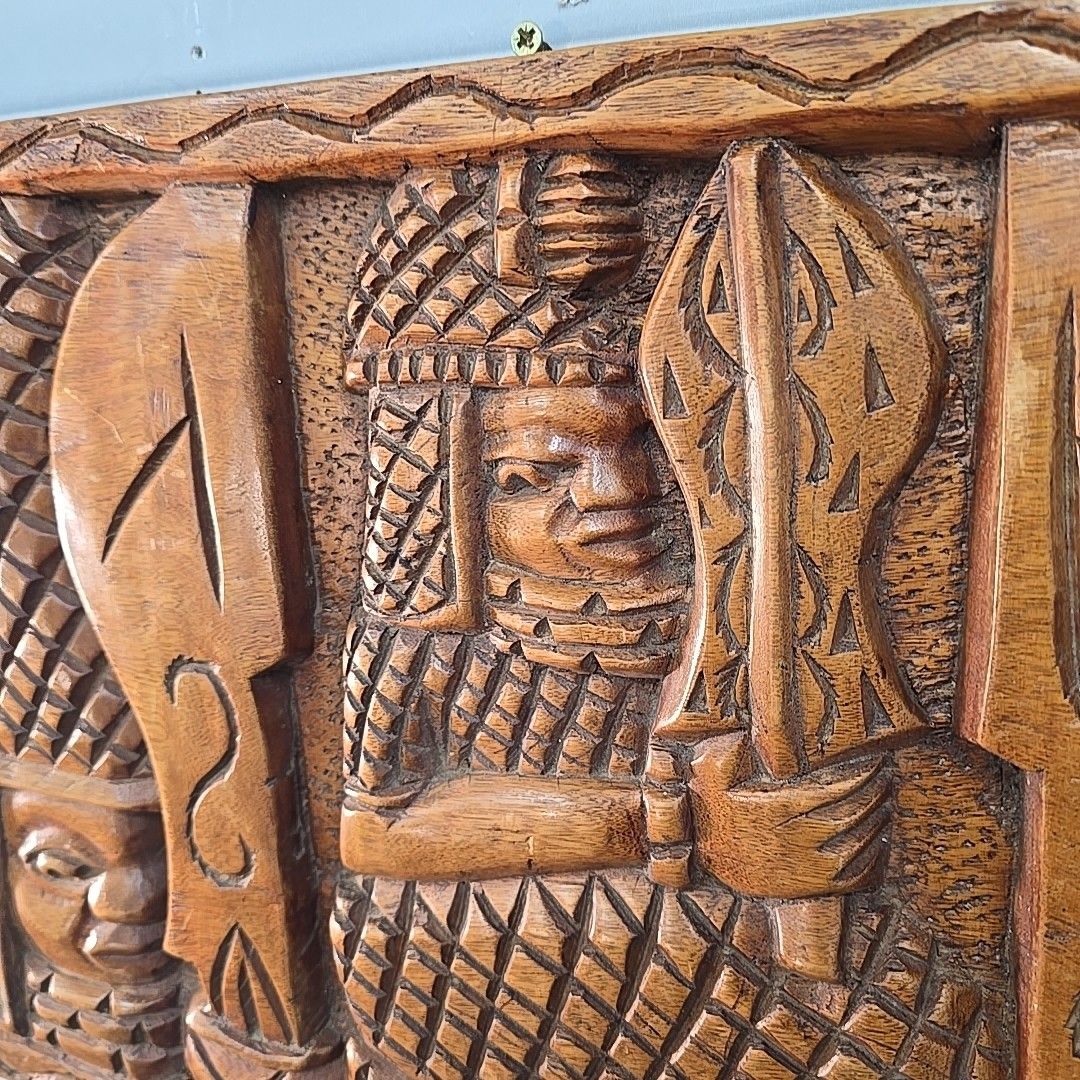 70.0 Vintage Carved Wall Panel African Tribal Style Relief Wooden Decorative photo