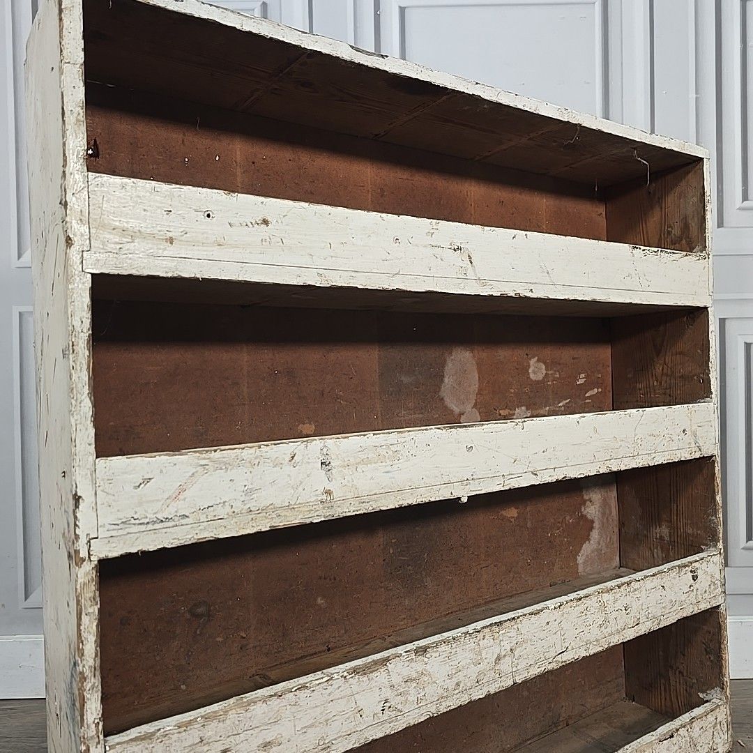 Vintage Industrial Wooden Shelf Workshop Storage Rack Shelving Rustic Worn photo 140.0