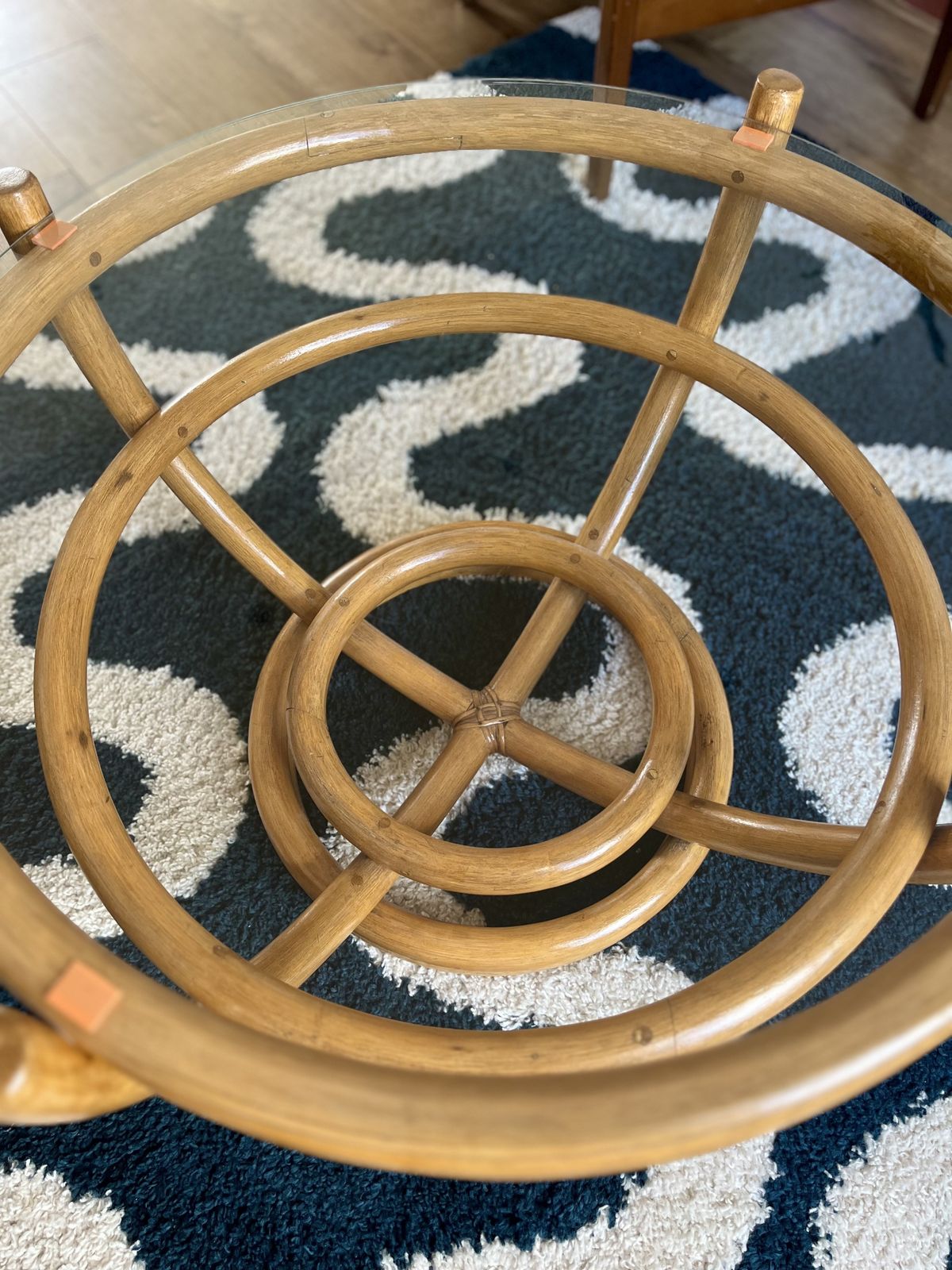 1960s Angraves Bamboo & Glass Coffee Table – Round Boho Mid Century photo 170.0