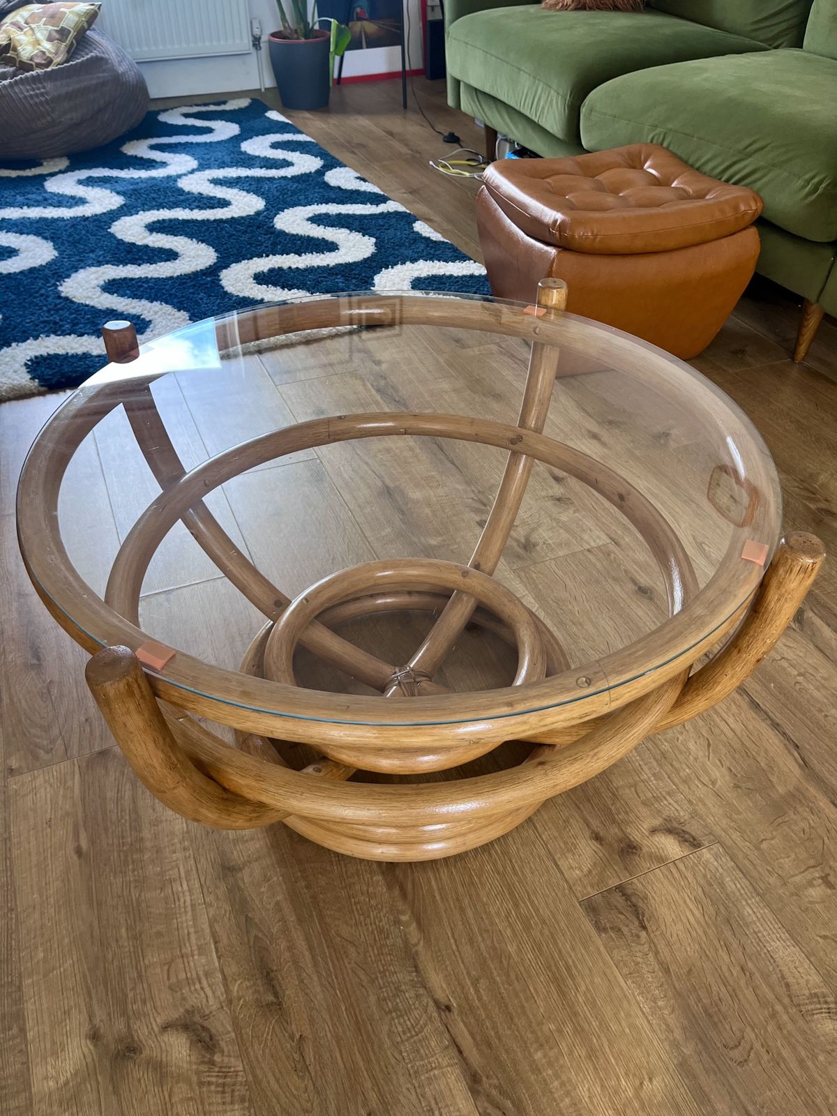photo furniture 1960s Angraves Bamboo & Glass Coffee Table – Round Boho Mid Century