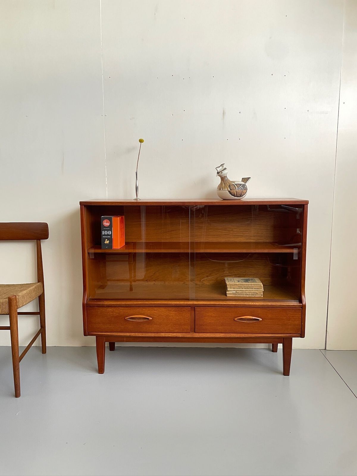 Vintage Jentique Mid Century Bookcase Display Cabinet Glass Doors And Drawers photo furniture