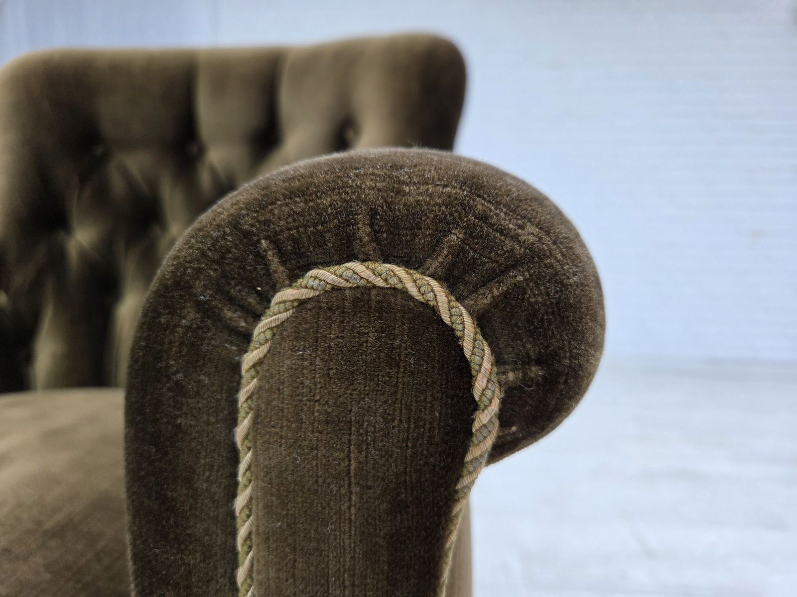 1950s, Scandinavian Armchair, Green Furniture Velour, Ash Wood. photo Furniture