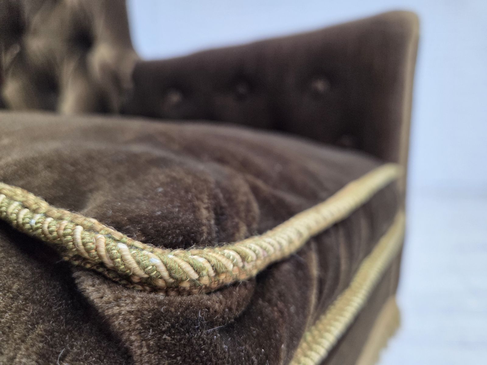 1950s, Scandinavian Armchair, Green Furniture Velour, Ash Wood. photo 970.0