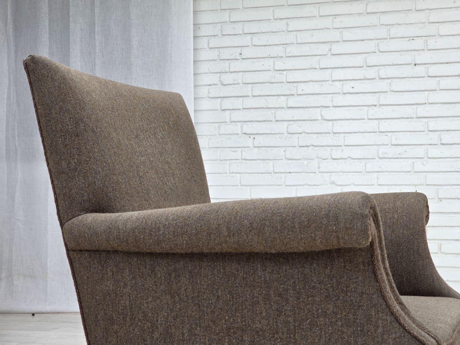 970.0 1960s, Danish Armchair, Furniture Wool, Ash Wood Legs. photo
