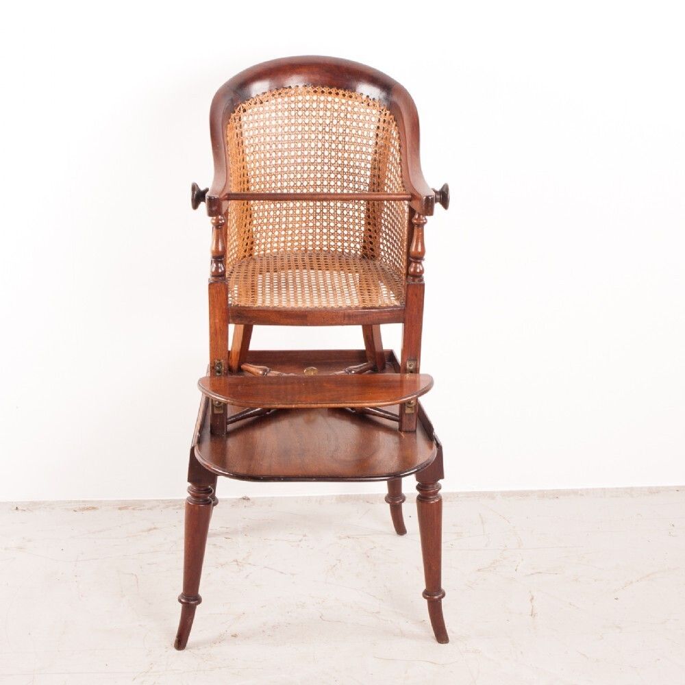 19thc Child's Caned Mahogany Tub Highchair photo for sale