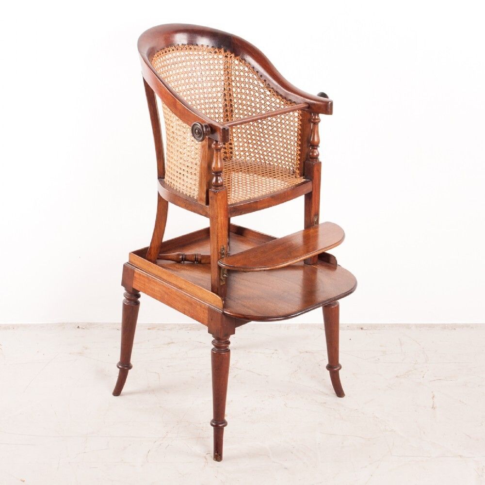 19thc Child's Caned Mahogany Tub Highchair photo Furniture