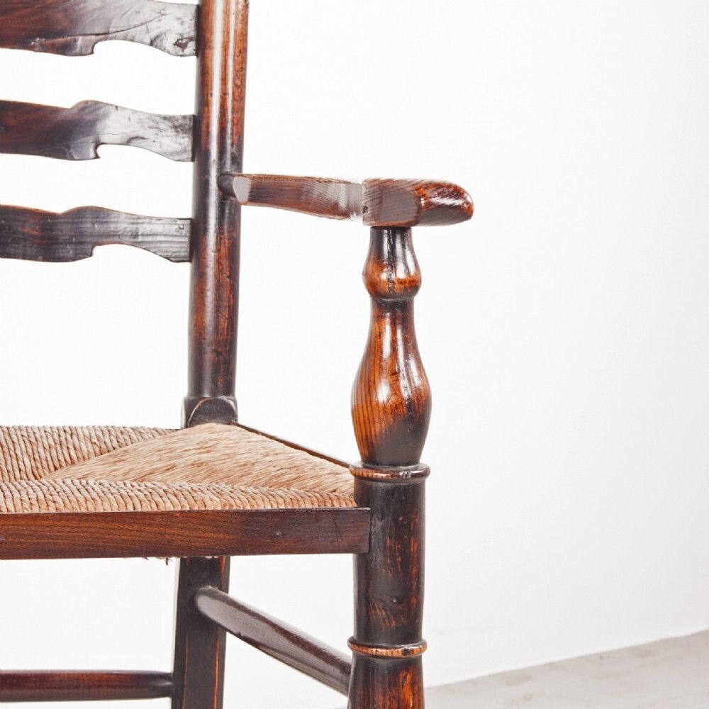 photo for sale Set Of 8 (6+2) 19thc Farmhouse Rush Seated Ladderback Chairs