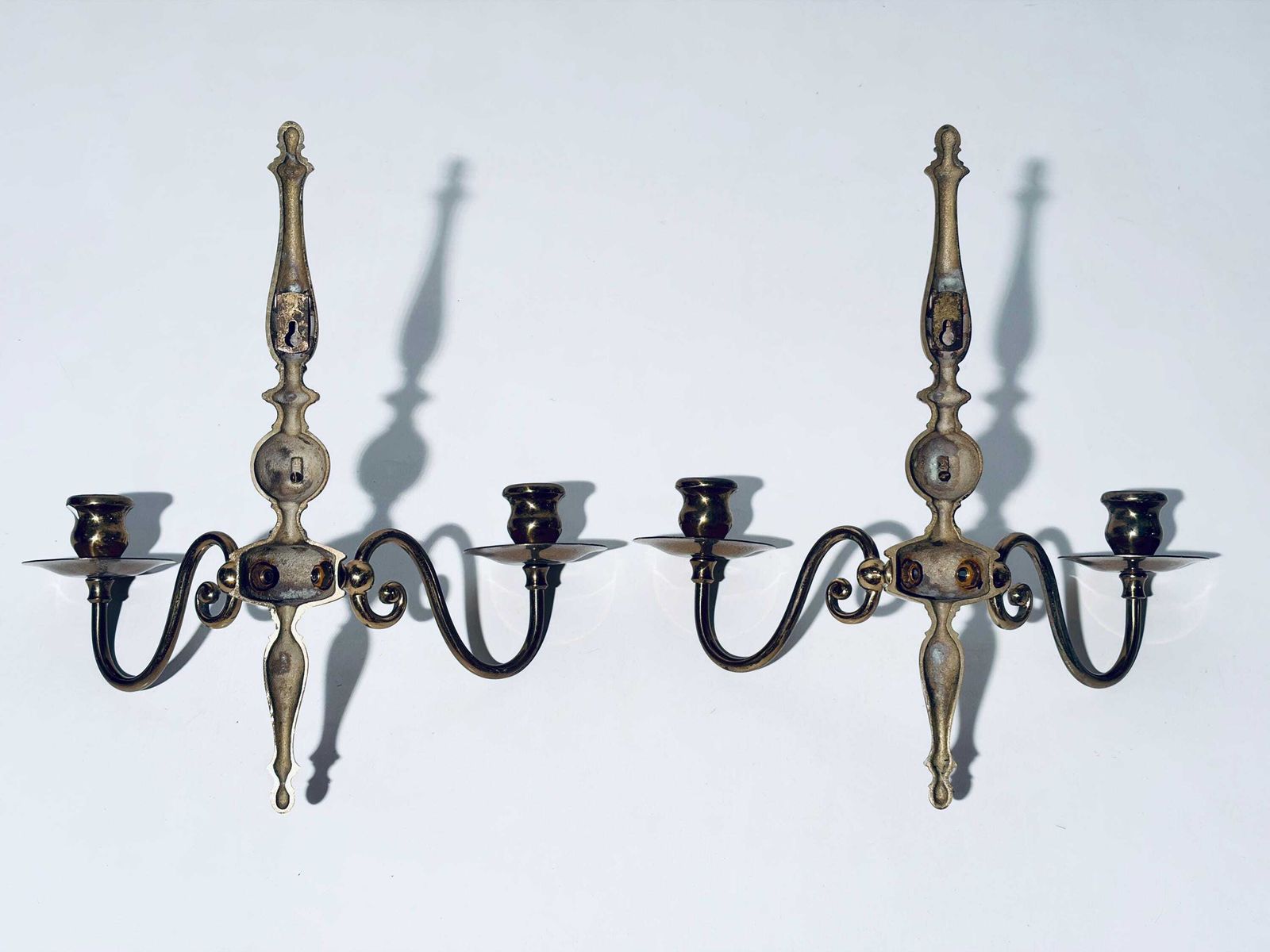 Home Decor Two Brass Wall Chandeliers Piano Candle Holder / Victorian Hollywood Regency Decor photo