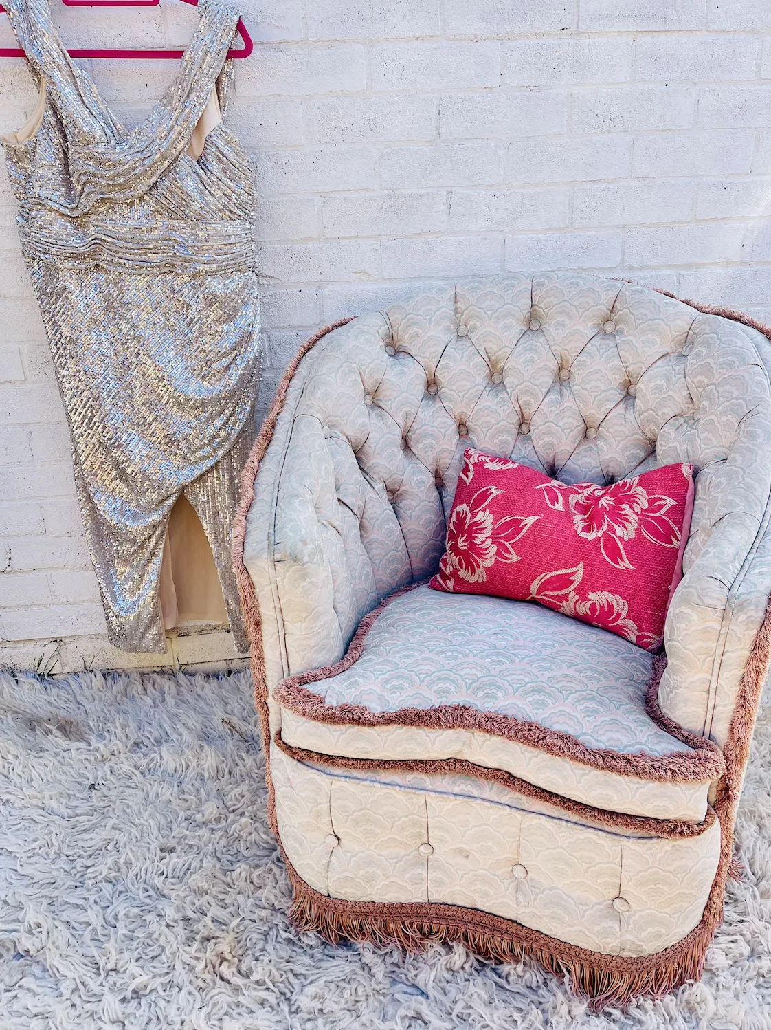 Stunning Vintage Hollywood Revival Scalloped Armchair In Pink And Blue photo buy