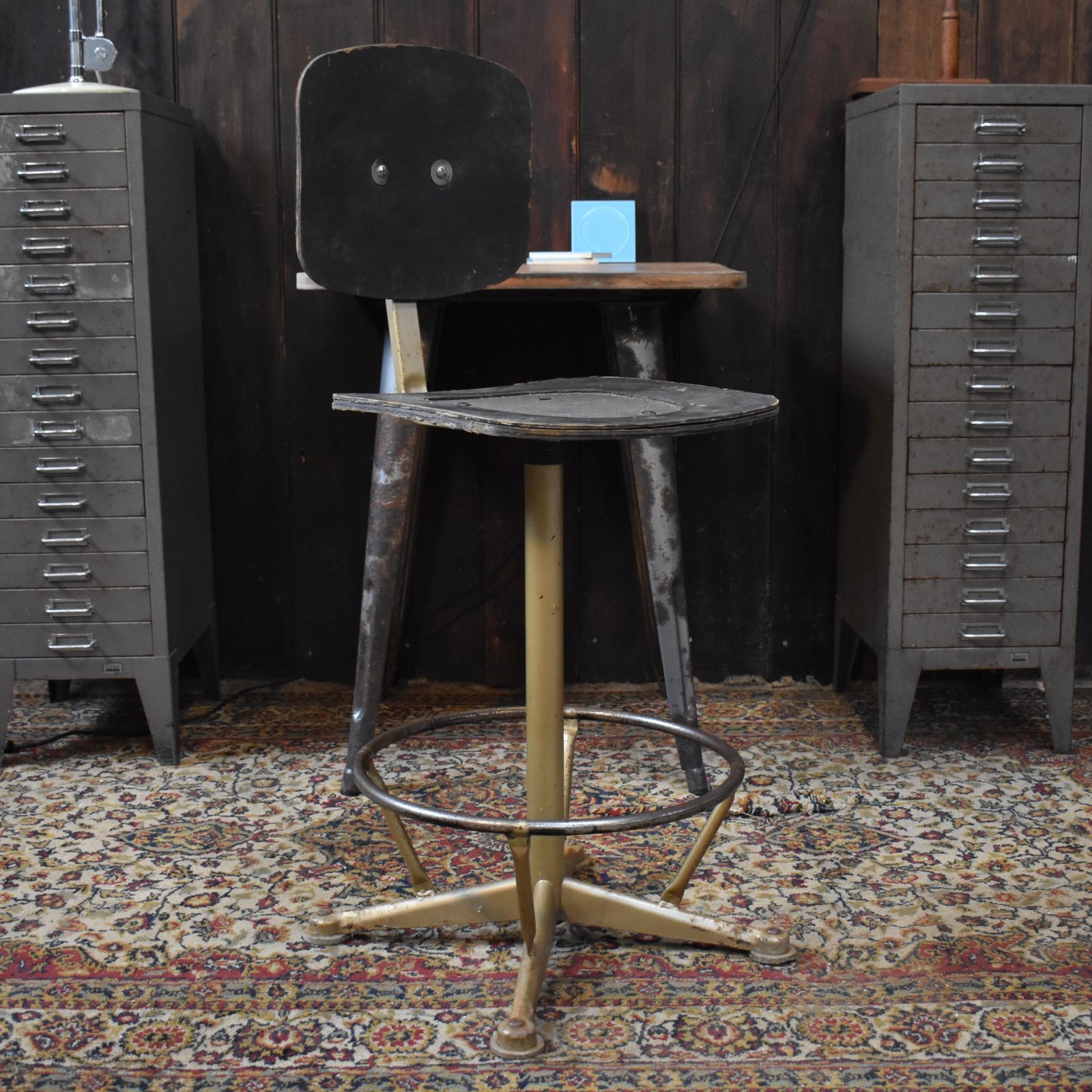 Vintage 1960s Industrial Machinst Workshop Factory Swivel Bar Island Chair photo for sale