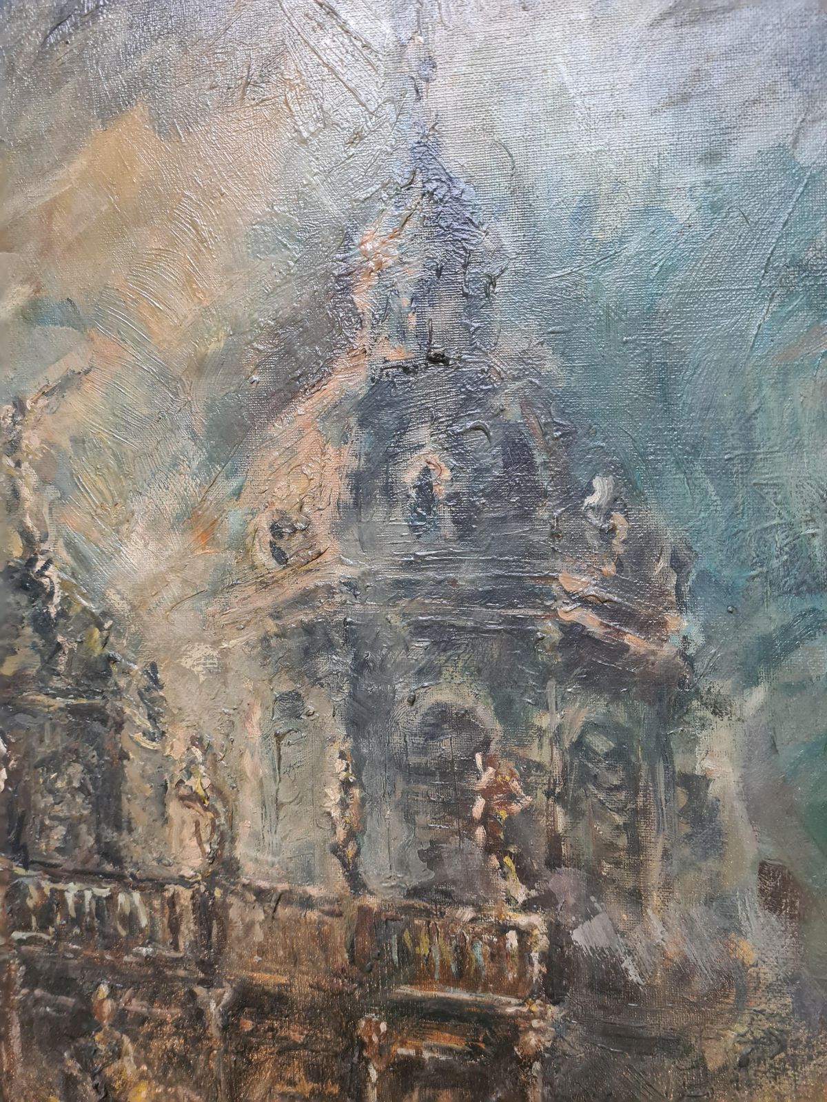 Baroque Buildings Oil Painting On Canvas, Late 20th Century, By Alain Menghini 94x75 Cm photo vinterior