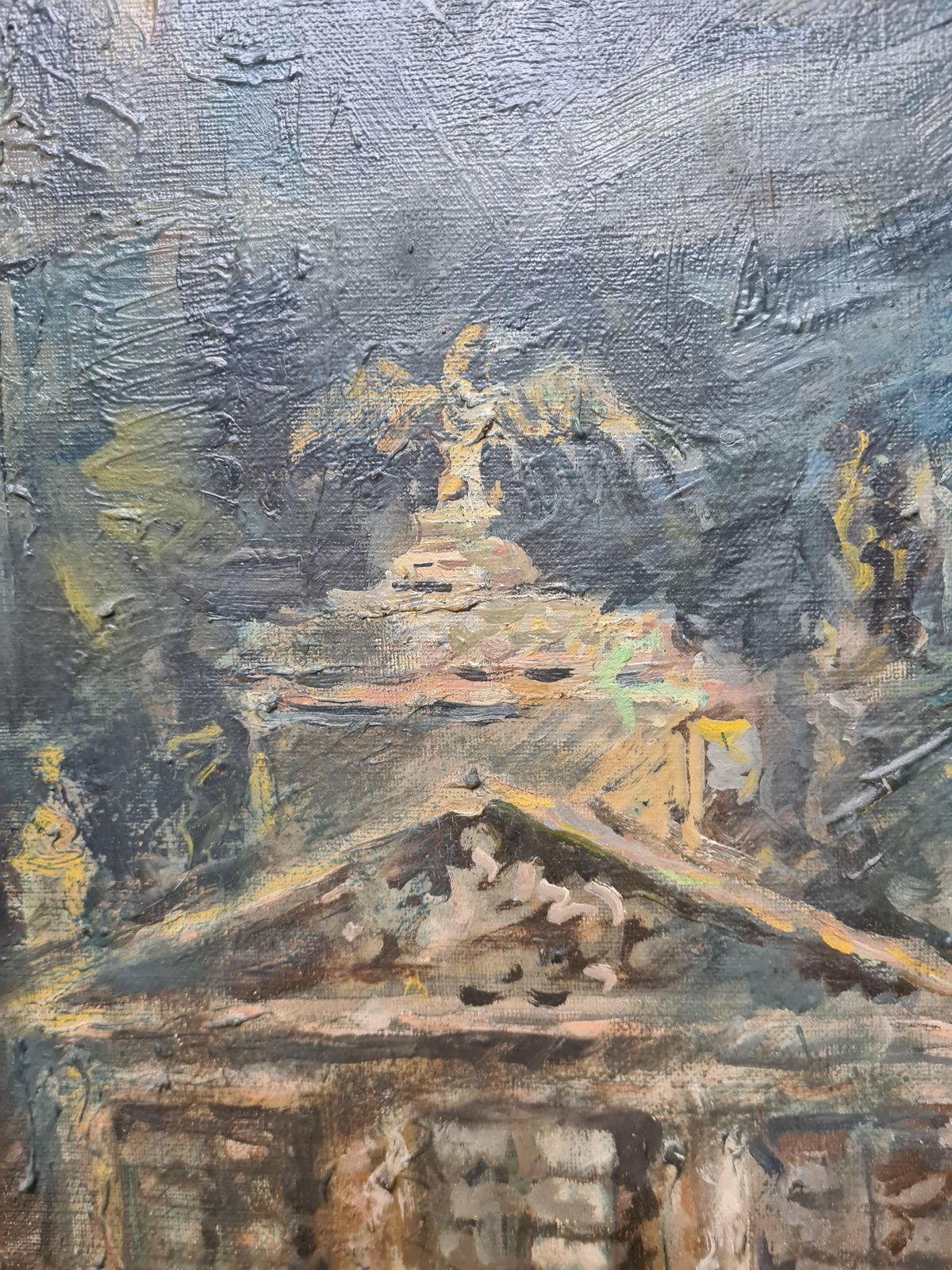 photo furniture Baroque Buildings Oil Painting On Canvas, Late 20th Century, By Alain Menghini 94x75 Cm