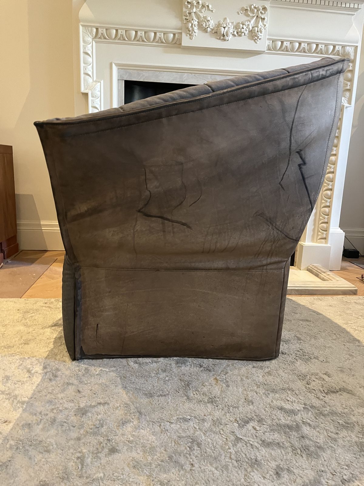 Ligne Roset Moël Armchair By Inga Sempé – Grey Fabric & Leather With 2 Cushions photo furniture