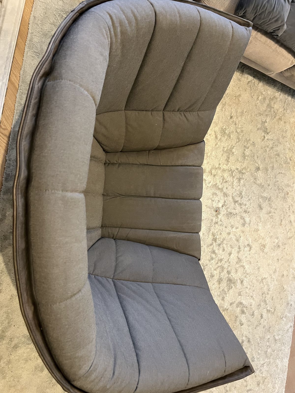 photo for sale Ligne Roset Moël Armchair By Inga Sempé – Grey Fabric & Leather With 2 Cushions