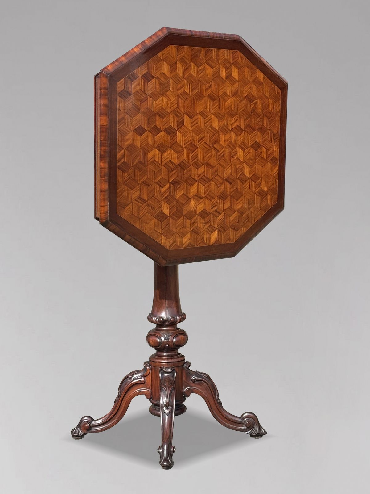 19th Century Victorian Period Walnut Parquetry Tilt Top Occasional Table photo for sale