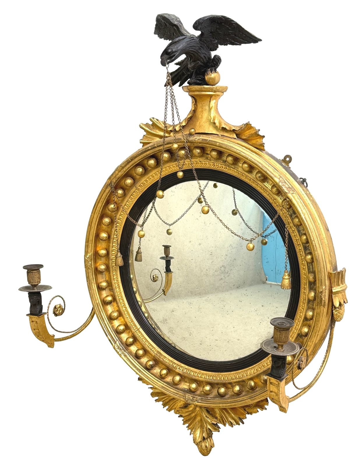 Large 19th Century Regency Giltwood Convex Mirror (England, Circa 1810) photo furniture