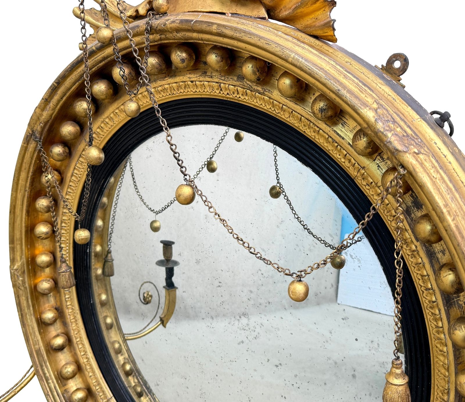 Large 19th Century Regency Giltwood Convex Mirror (England, Circa 1810) photo 6850.0