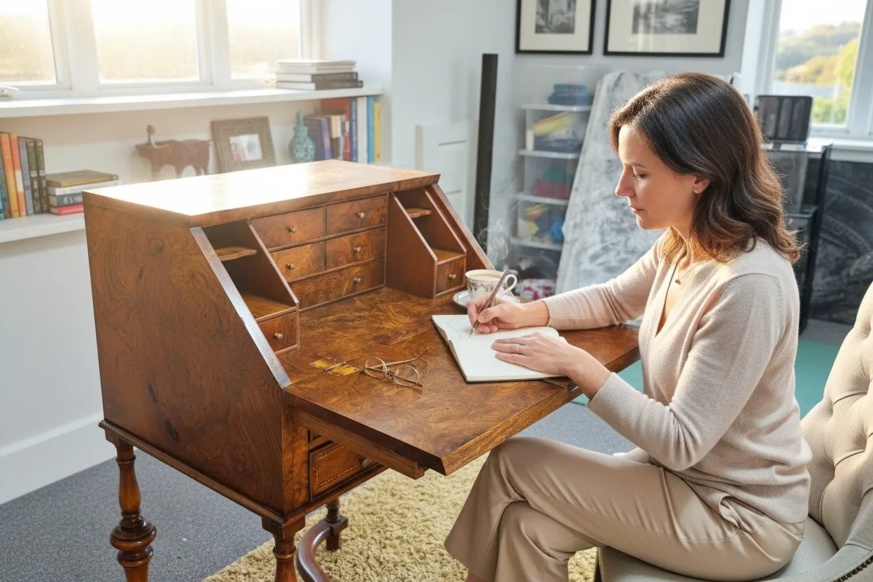 Victorian Burr Walnut Davenport Desk photo vintage