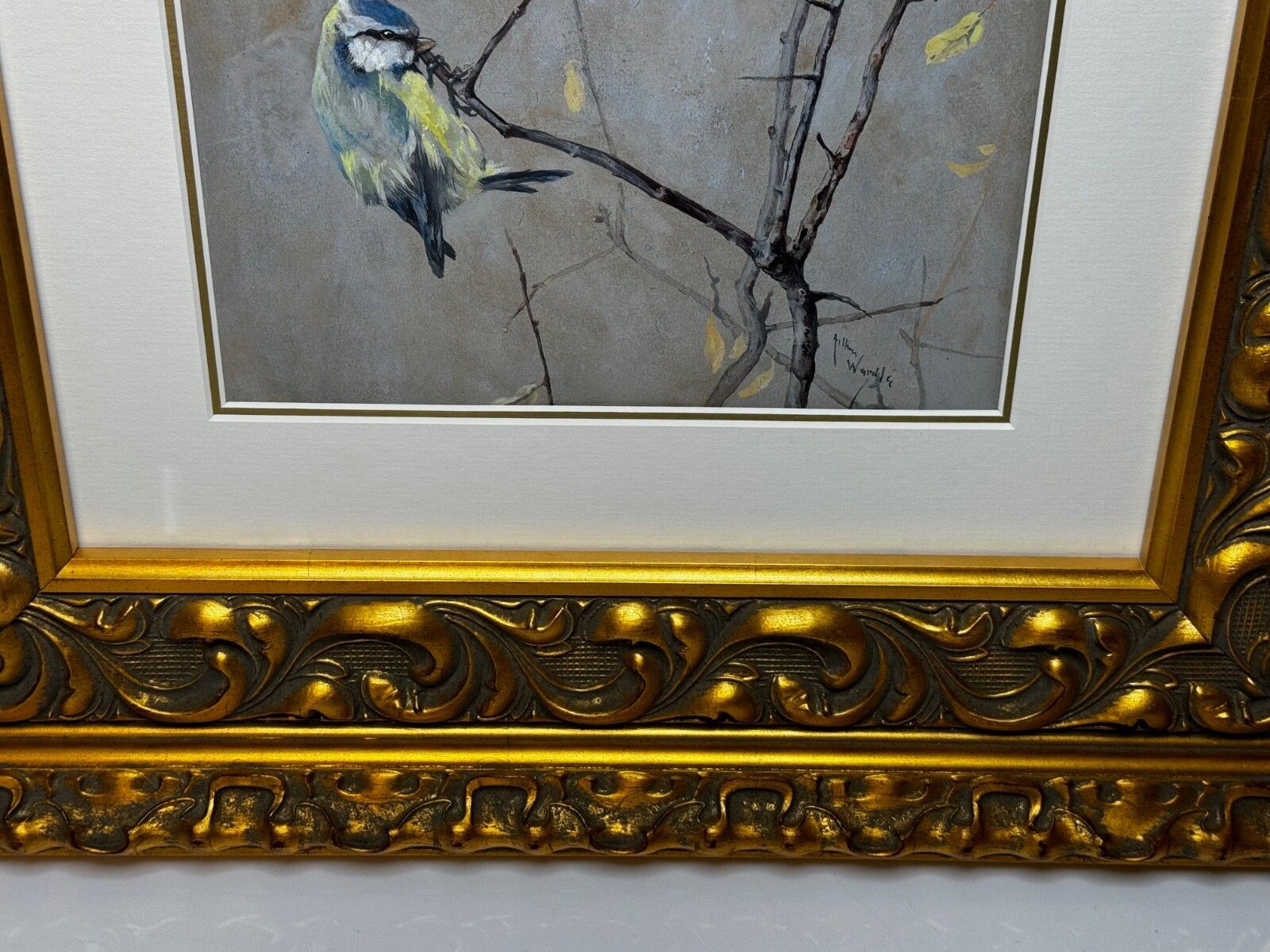 Victorian C1900 Antique Painting Apple Blossom Blue Tit Bird By Arthur Wardle photo vintage