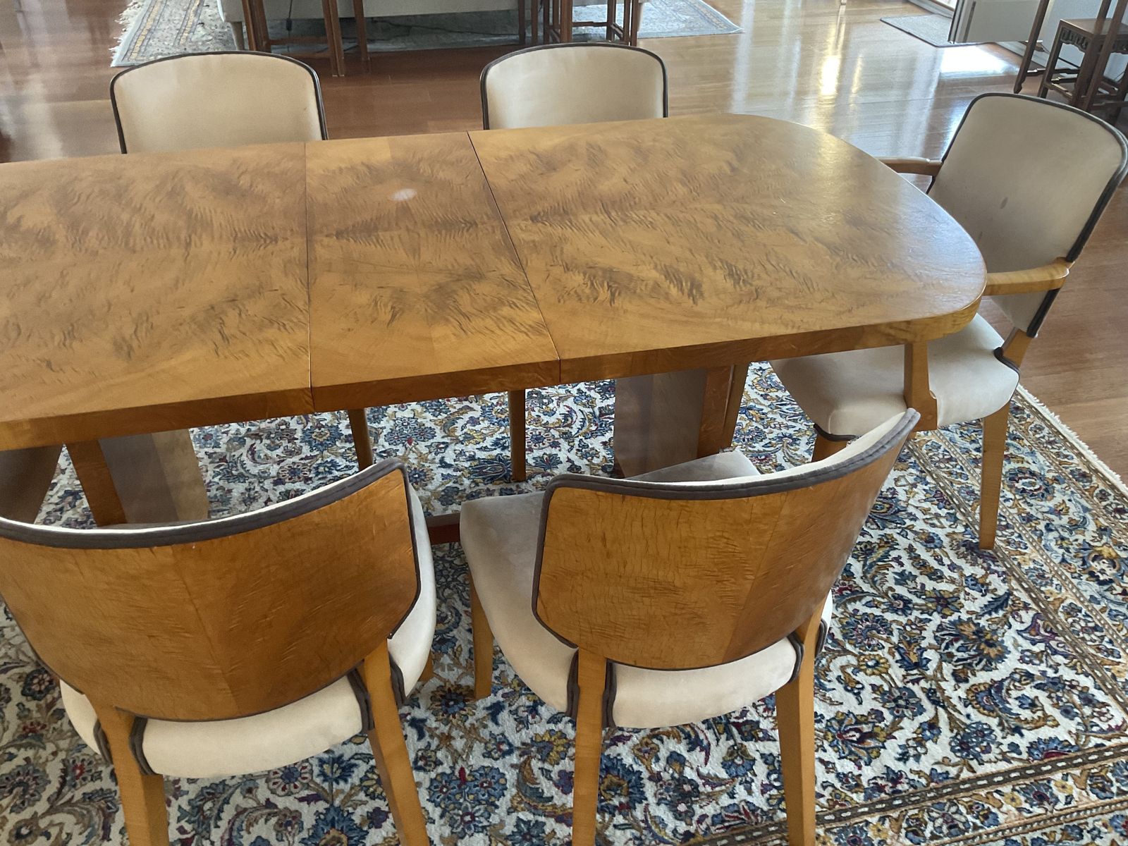 4 6 Seat Dining Table And Chairs   Art Deco, English, Satinwood photo vinterior