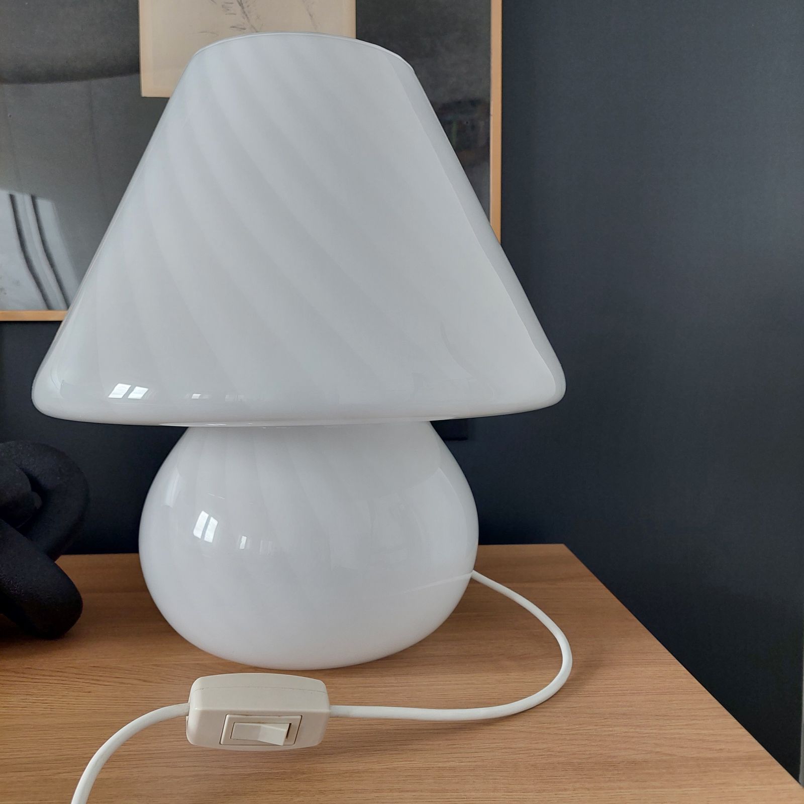 Lighting Large Mid Century Murano Lamp Vintage Swirl Mushroom Table Lamp, Italy Vetri  1970s photo