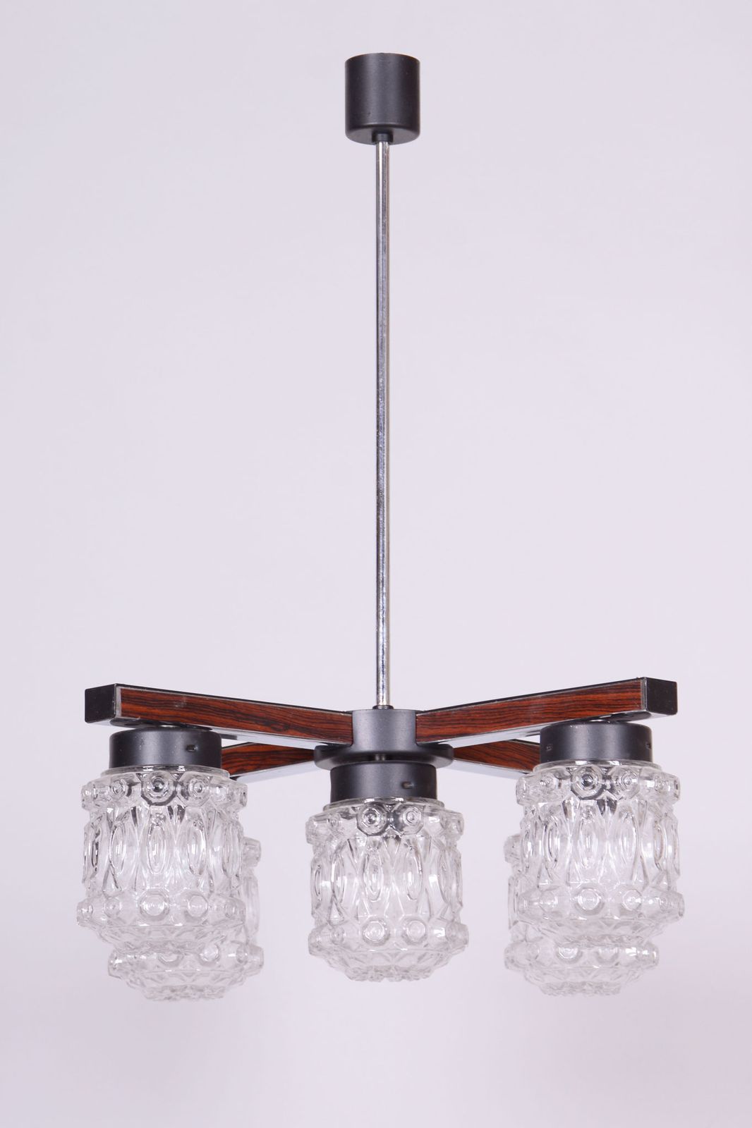 Restored Mid Century Chandelier, By Kamenický šenov, Chrome, Glass, Czech, 1960s