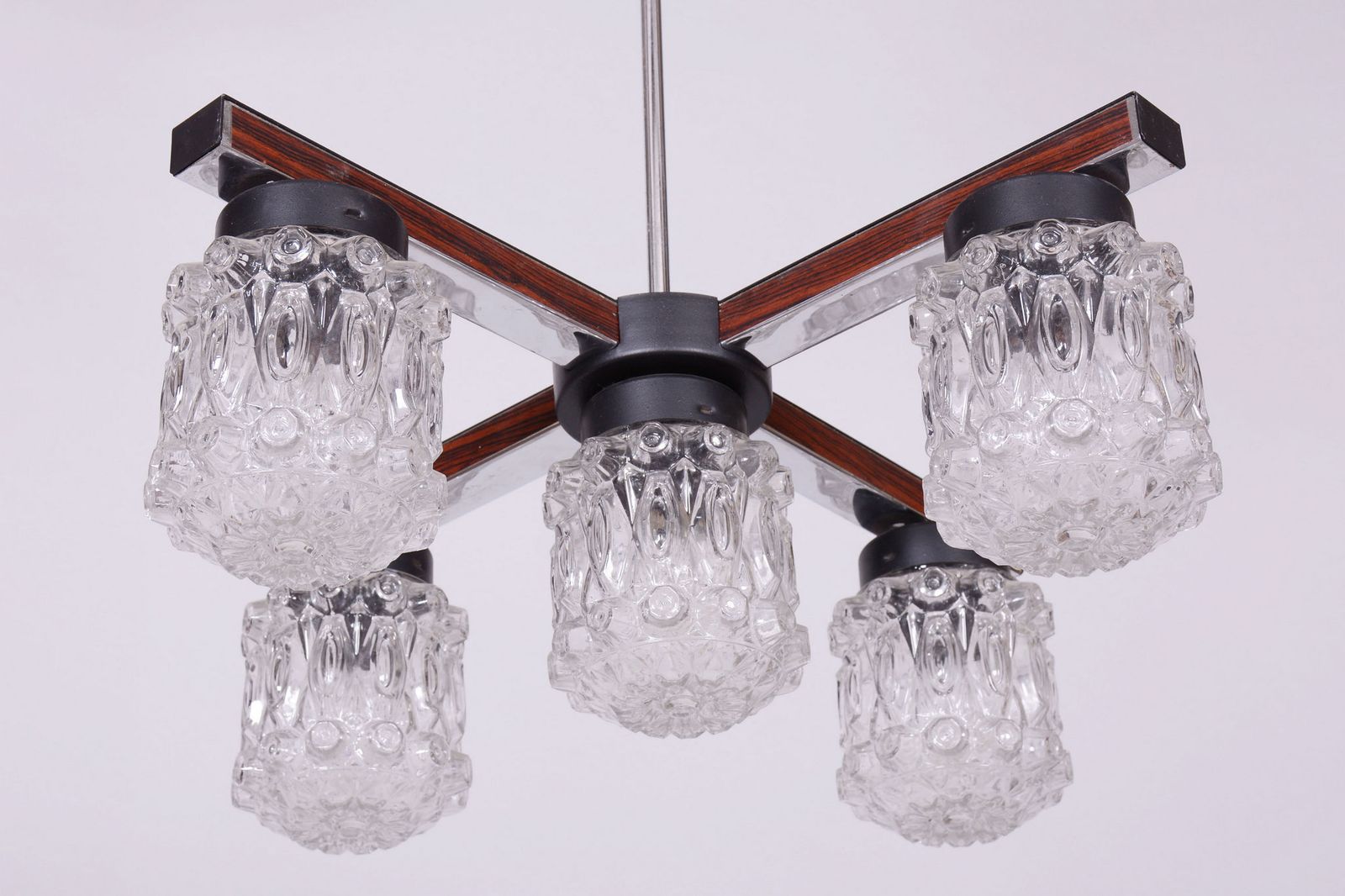 Restored Mid Century Chandelier, By Kamenický šenov, Chrome, Glass, Czech, 1960s photo for sale