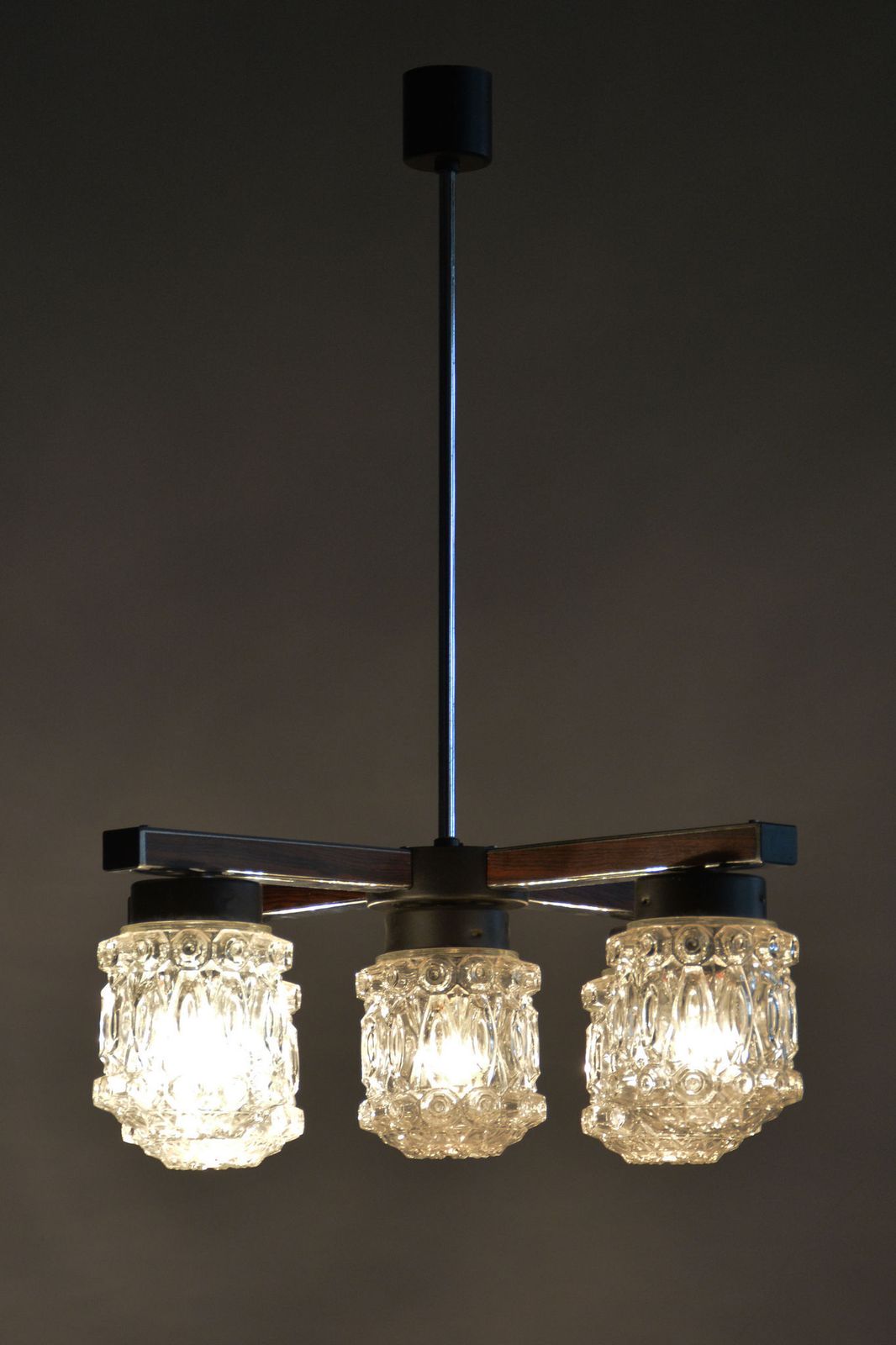 Restored Mid Century Chandelier, By Kamenický šenov, Chrome, Glass, Czech, 1960s photo vintage