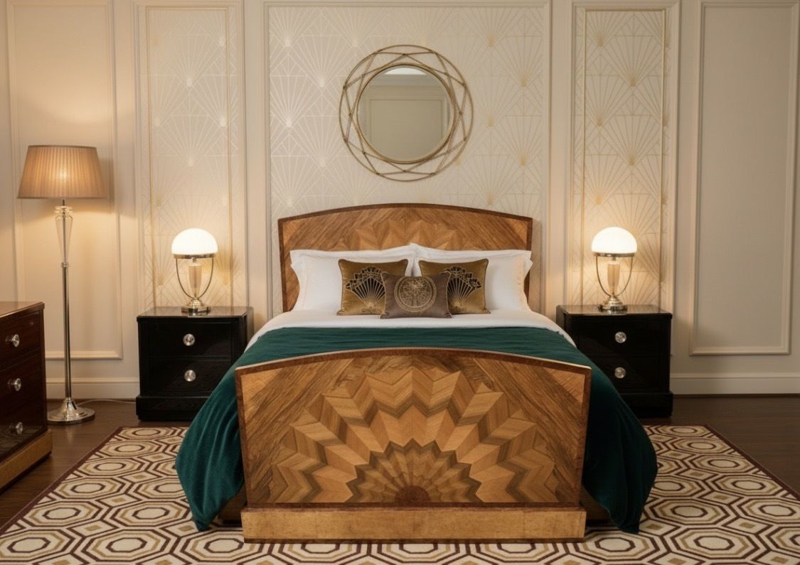 photo vinterior Art Deco Starburst Double Bed, 1930s